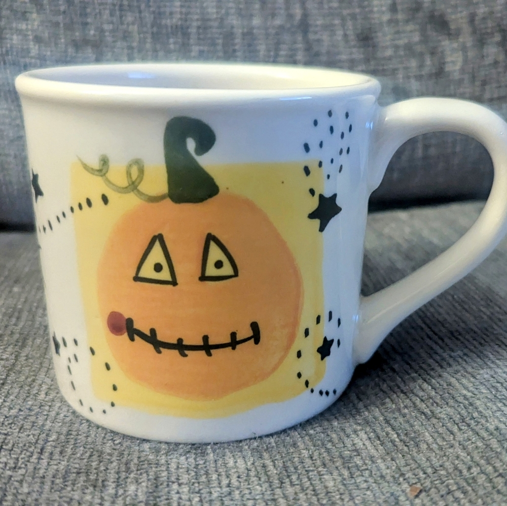 Rare! STARBUCKS Barista Halloween Pumpkin Cat Hartstone Handpainted Coffee Mug